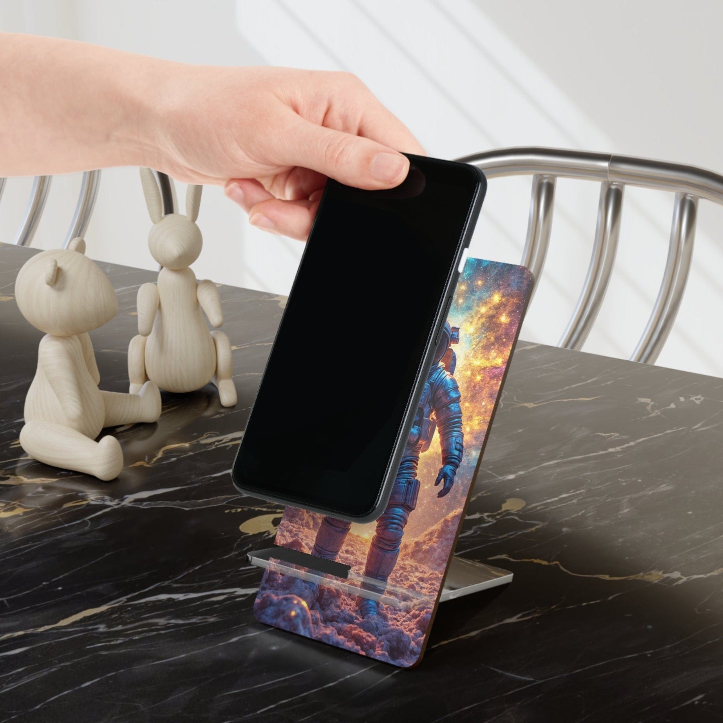 Printify Accessories 2.8" x 5.9" / Glossy Cosmic Astronaut Smartphone Stand: Space-Themed Desk Accessory for Home, Office & Gamer Decor