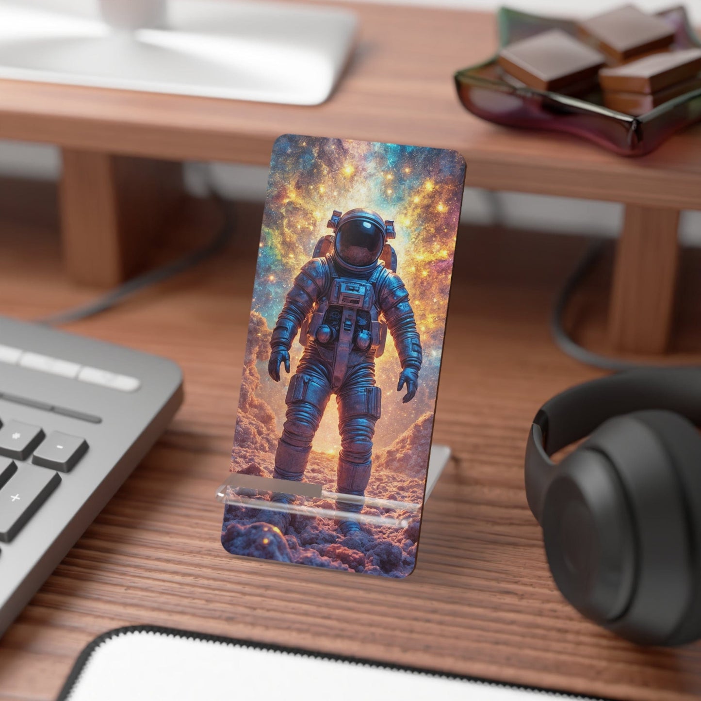Printify Accessories 2.8" x 5.9" / Glossy Cosmic Astronaut Smartphone Stand: Space-Themed Desk Accessory for Home, Office & Gamer Decor