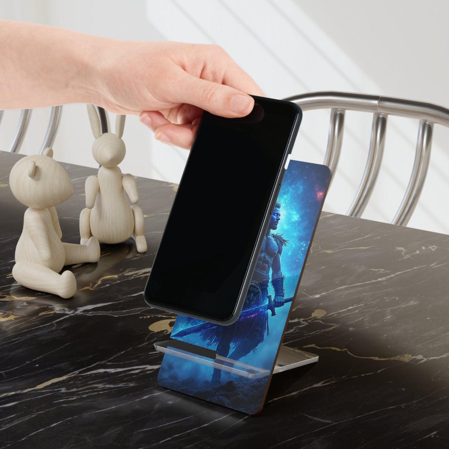 Printify Accessories 2.8" x 5.9" / Glossy Mythical Warrior Adjustable Smartphone Display Stand: Compact Desk Holder for Mobile Devices