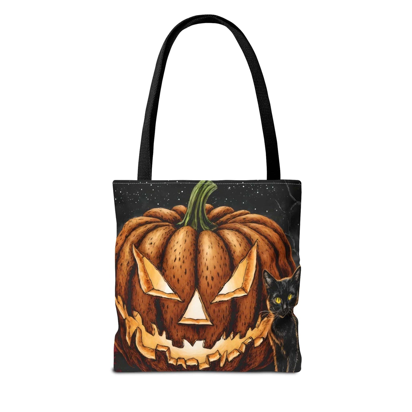 Printify Bags Halloween Pumpkin Cat Tote: Spooky Autumn Accessory for Trick-or-Treat and Fall Fashion