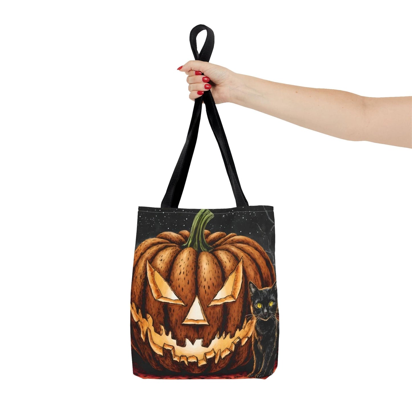 Printify Bags Halloween Pumpkin Cat Tote: Spooky Autumn Accessory for Trick-or-Treat and Fall Fashion