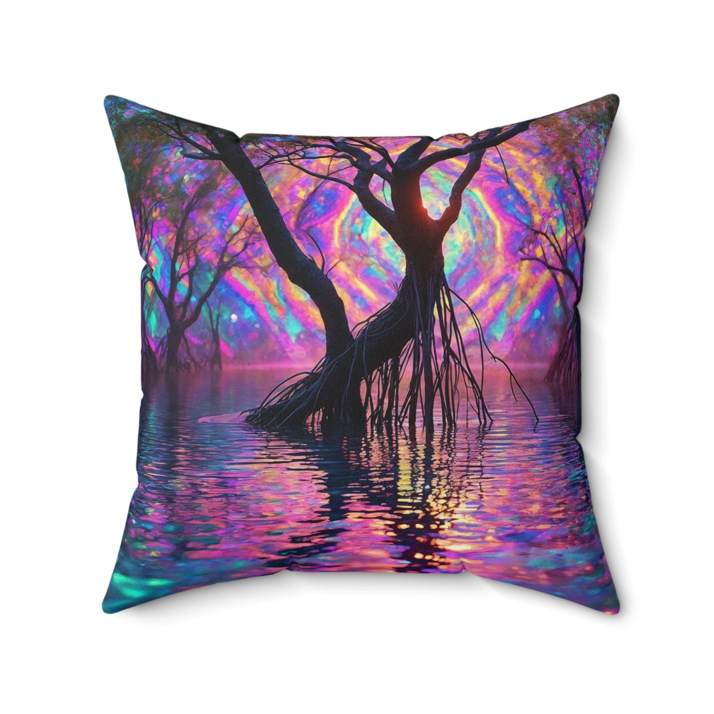 Printify Home Decor 20" × 20" Whimsical Mangrove Tree Design Pillow, Decorative Cushion for Home, Bohemian Decor, Gift for Nature Lovers, Sofa Pillow, Art Throw Pillow