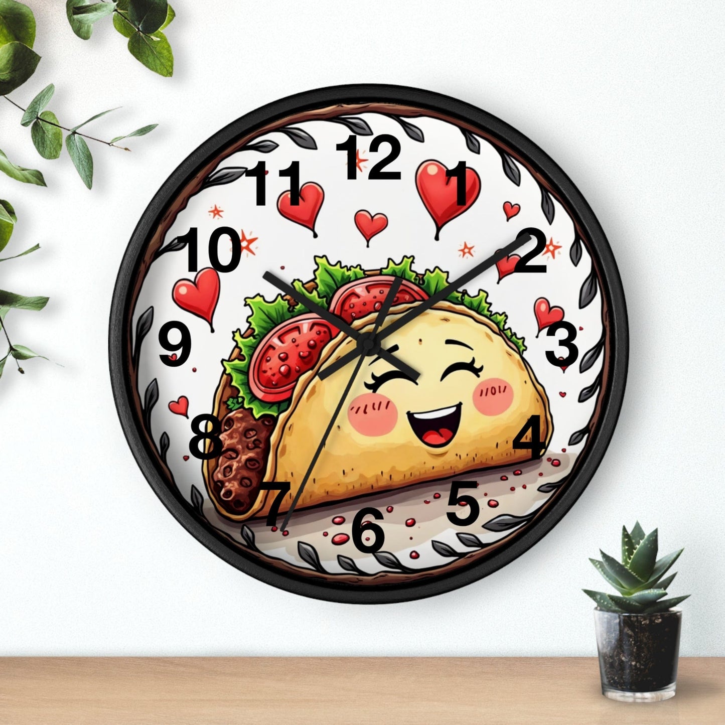 Printify Home Decor Black Base / Black / 10" Taco 'Bout Love O'clock - Wall Clock, Whimsical Timepiece, Fun Foodie Clock