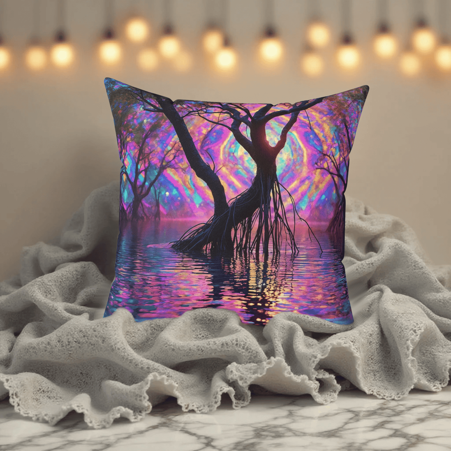 Printify Home Decor Whimsical Mangrove Tree Design Pillow, Decorative Cushion for Home, Bohemian Decor, Gift for Nature Lovers, Sofa Pillow, Art Throw Pillow
