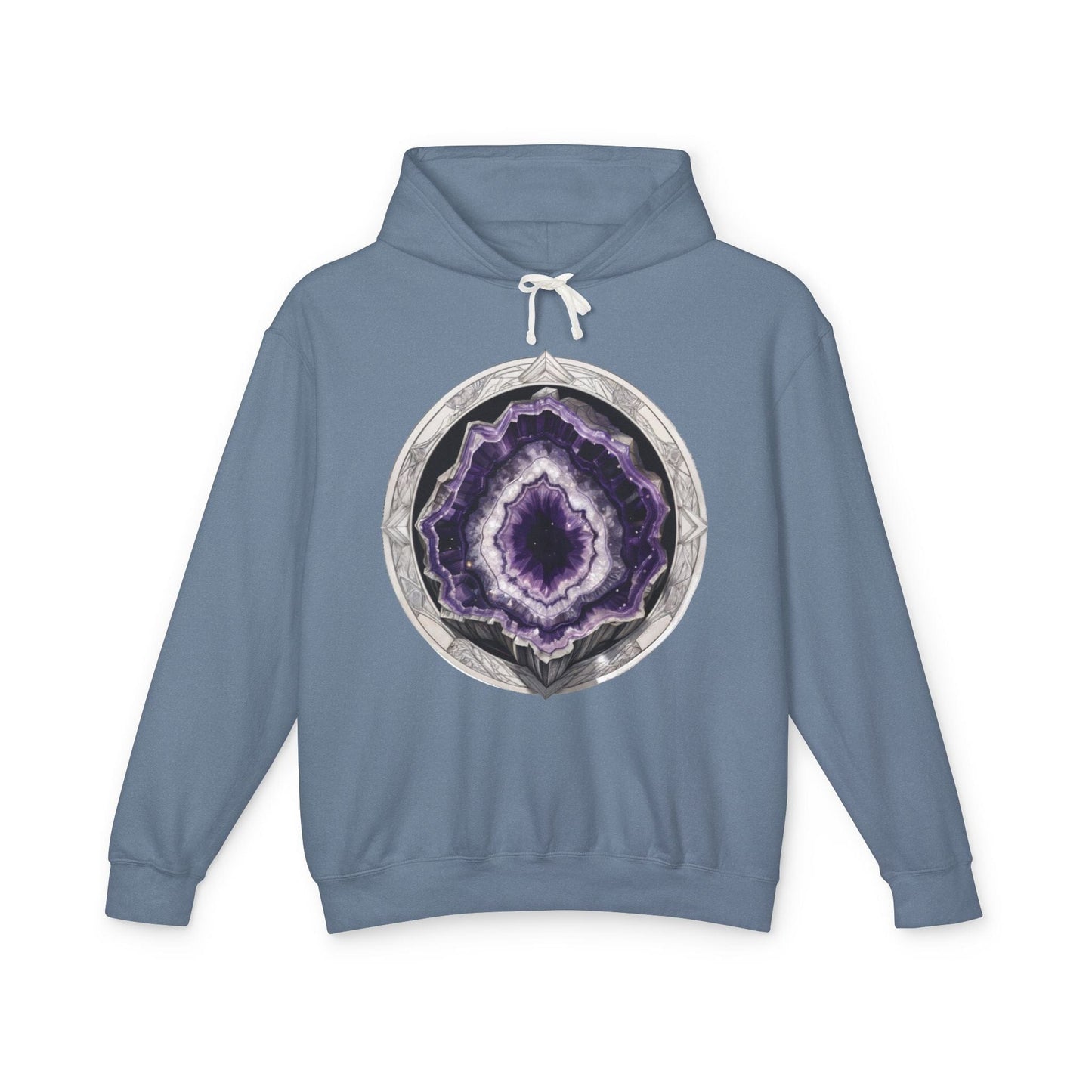 Printify Hoodie S / Blue Jean Amethyst Crystals Gemstones - Lightweight Hoodie (Print On Front)