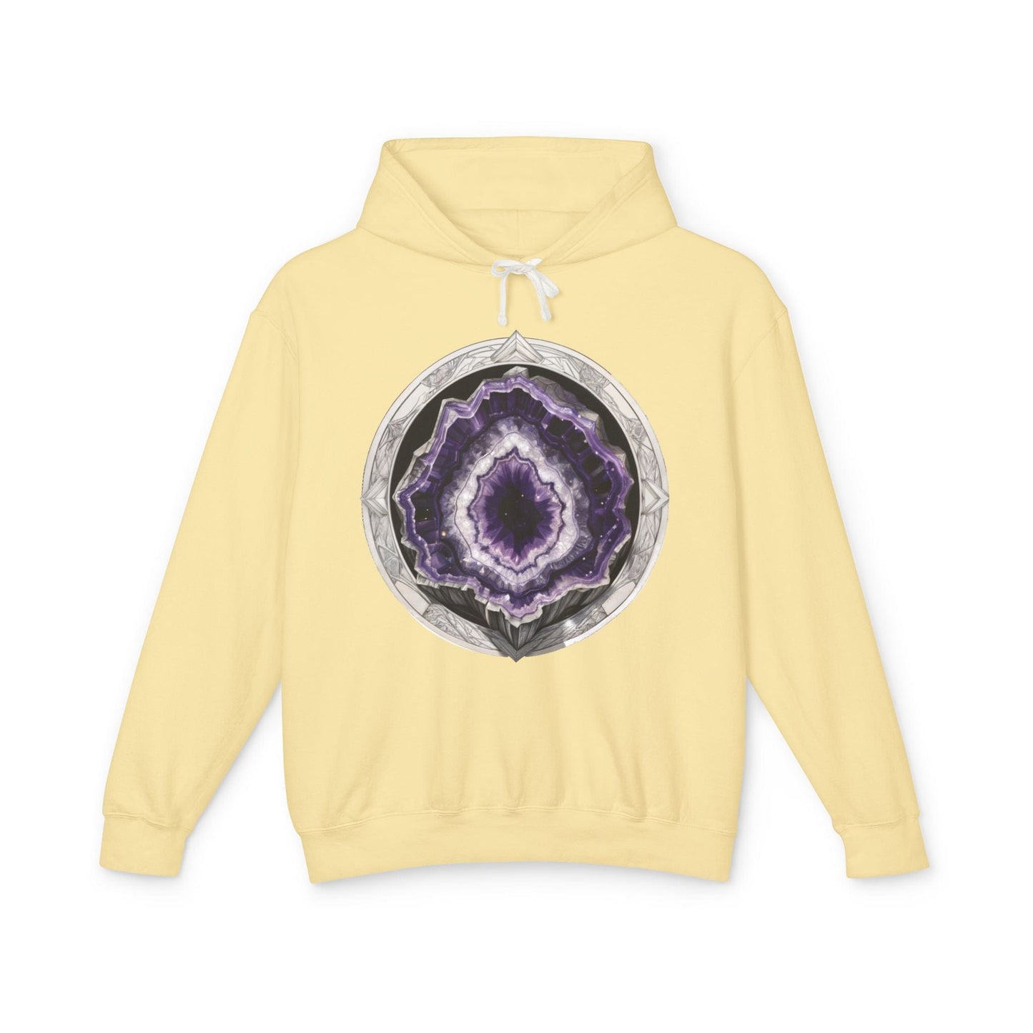 Printify Hoodie S / Butter Amethyst Crystals Gemstones - Lightweight Hoodie (Print On Front)