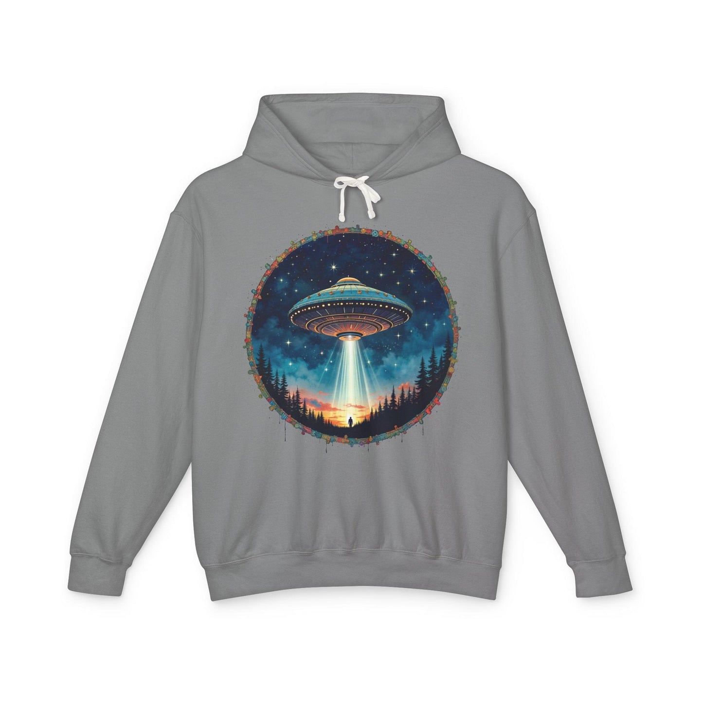 Printify Hoodie S / Grey Hover Above UFO Cosmic - Lightweight Hoodie
