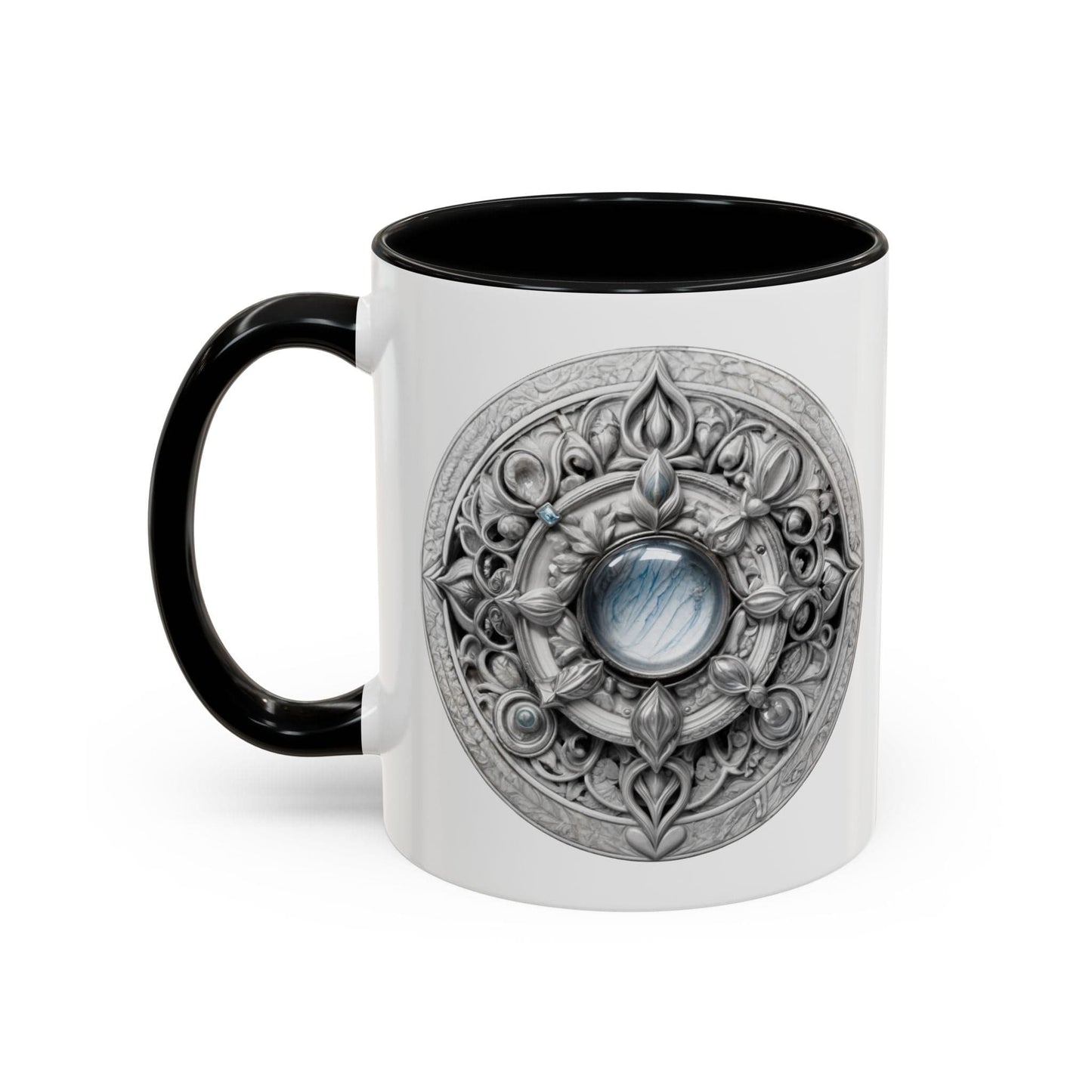 Printify Mug 11oz / Black Moonstone Gemstone Coffee Mug with Empowering Quote and QR Code Perfect for Mystics and Creative Spirits Beautiful Crystal Lovers