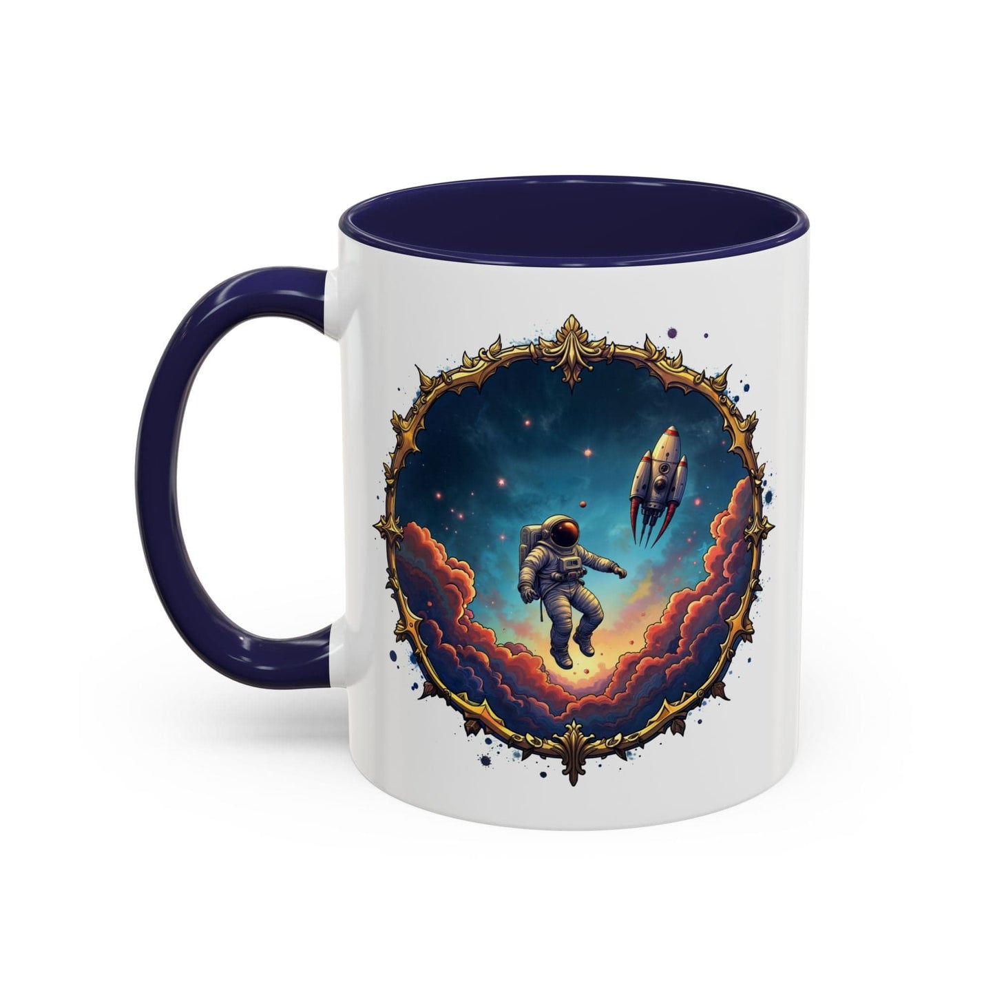 Printify Mug 11oz / Navy UFO Coffee Mug with Happy Hour Quotes for Intergalactic Travelers - Who Love Quirky Gift Funny Space-Themed Puns for All QR Code Quote Video