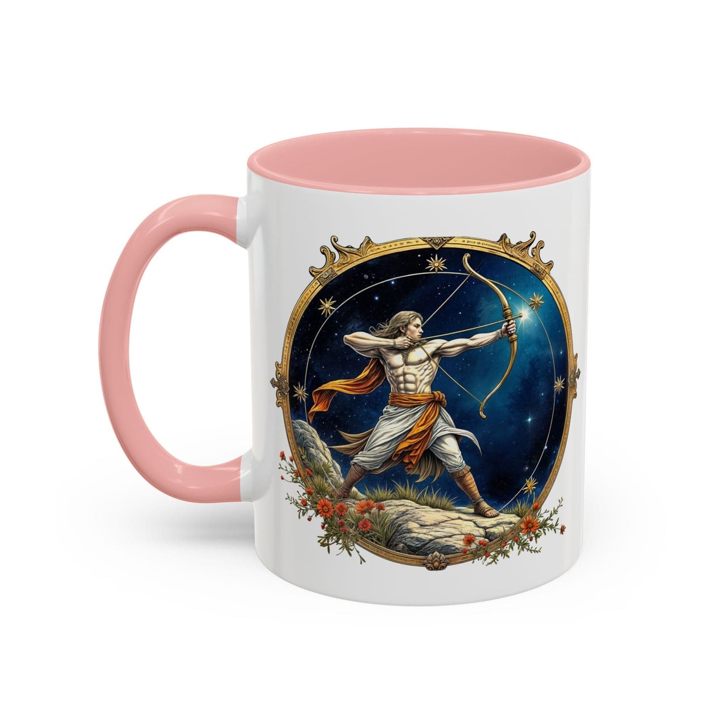 Printify Mug 11oz / Pink Sagittarius Zodiac Coffee Mug with Inspirational Quote and Smart QR Code Adventurous Astrology Gift Horoscope Mug for Sagittarius Fans