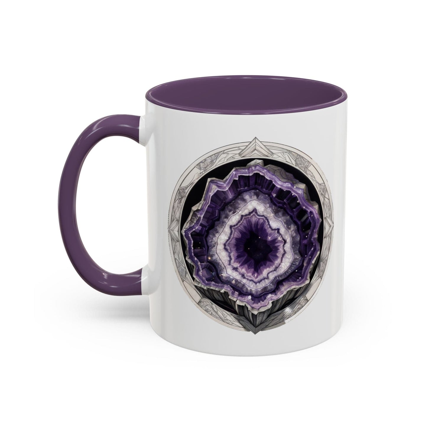 Printify Mug 11oz / Purple Amethyst Gemstone Coffee Mug with Inspirational Quote and QR Code Perfect Gift for Mindfulness Lovers and Crystal Spiritual Seekers