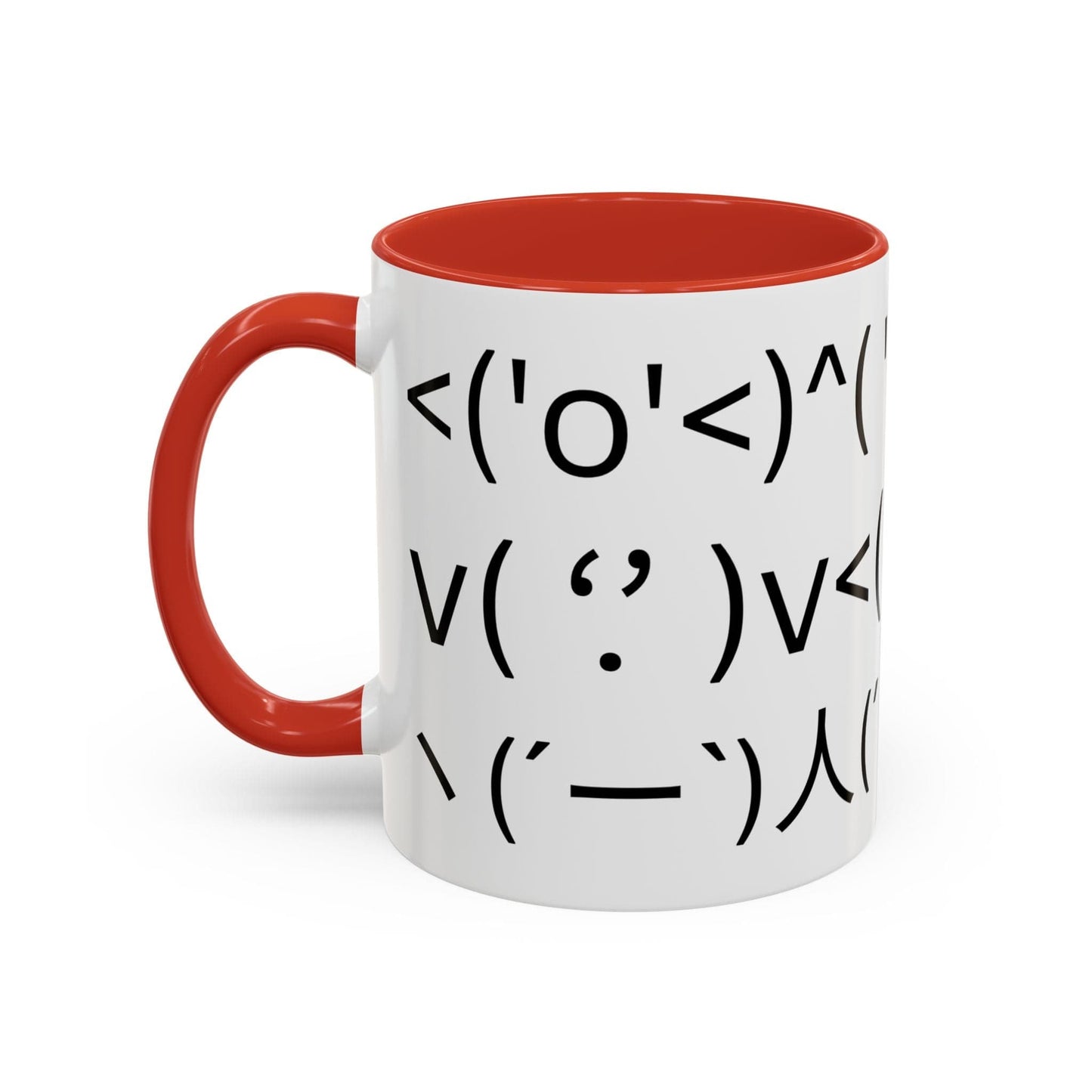 Printify Mug 11oz / Red Mug - ^( '-' )^ Emoticon - Hidden Message
