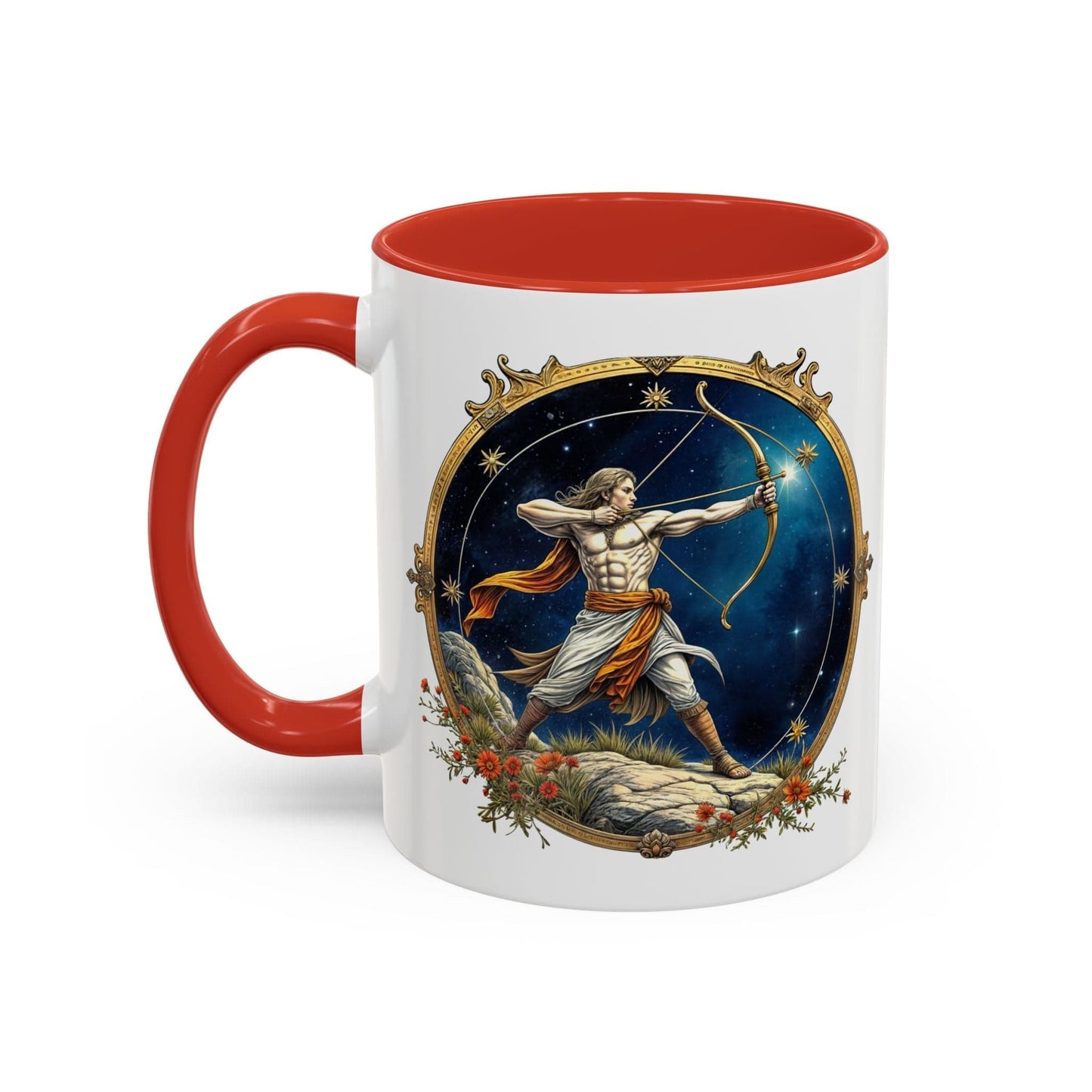 Printify Mug 11oz / Red Sagittarius Zodiac Coffee Mug with Inspirational Quote and Smart QR Code Adventurous Astrology Gift Horoscope Mug for Sagittarius Fans