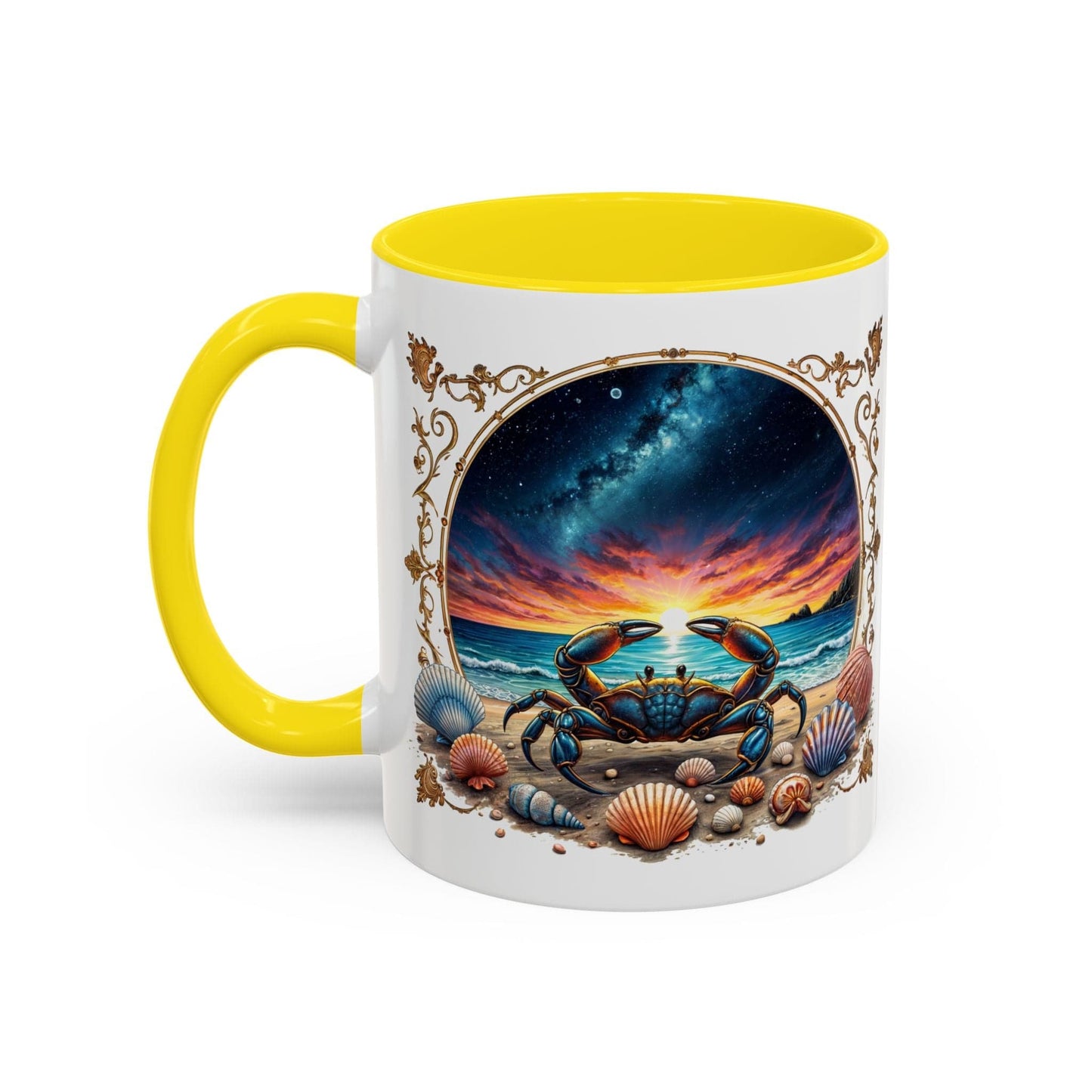 Printify Mug 11oz / Yellow Cancer Zodiac Coffee Mug with Inspirational Quote and Smart QR Code Nurturing Astrology Gift Personalized Horoscope Mug for Cancer Fans