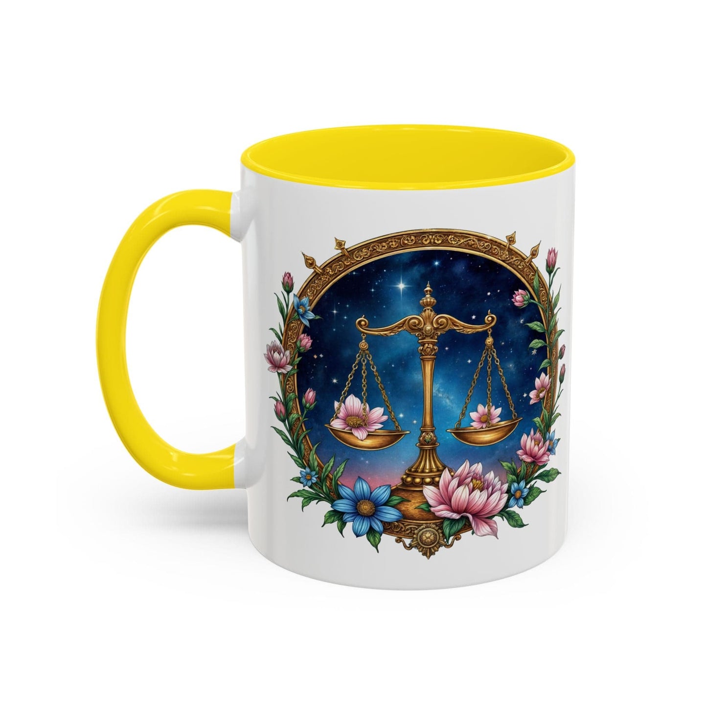 Printify Mug 11oz / Yellow Libra Zodiac Coffee Mug with Inspirational Quote and Smart QR Code Balanced Astrology Gift Custom Horoscope Lovers Mug for Libra Fans