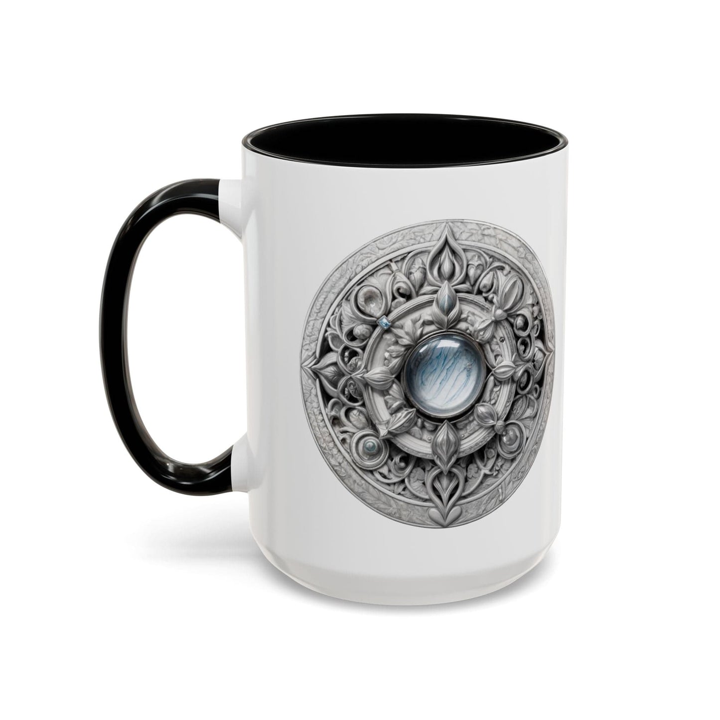 Printify Mug 15oz / Black Moonstone Gemstone Coffee Mug with Empowering Quote and QR Code Perfect for Mystics and Creative Spirits Beautiful Crystal Lovers