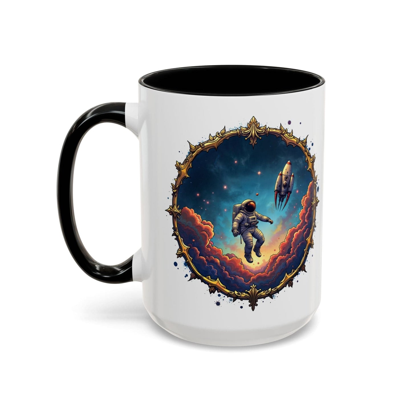 Printify Mug 15oz / Black UFO Coffee Mug with Happy Hour Quotes for Intergalactic Travelers - Who Love Quirky Gift Funny Space-Themed Puns for All QR Code Quote Video