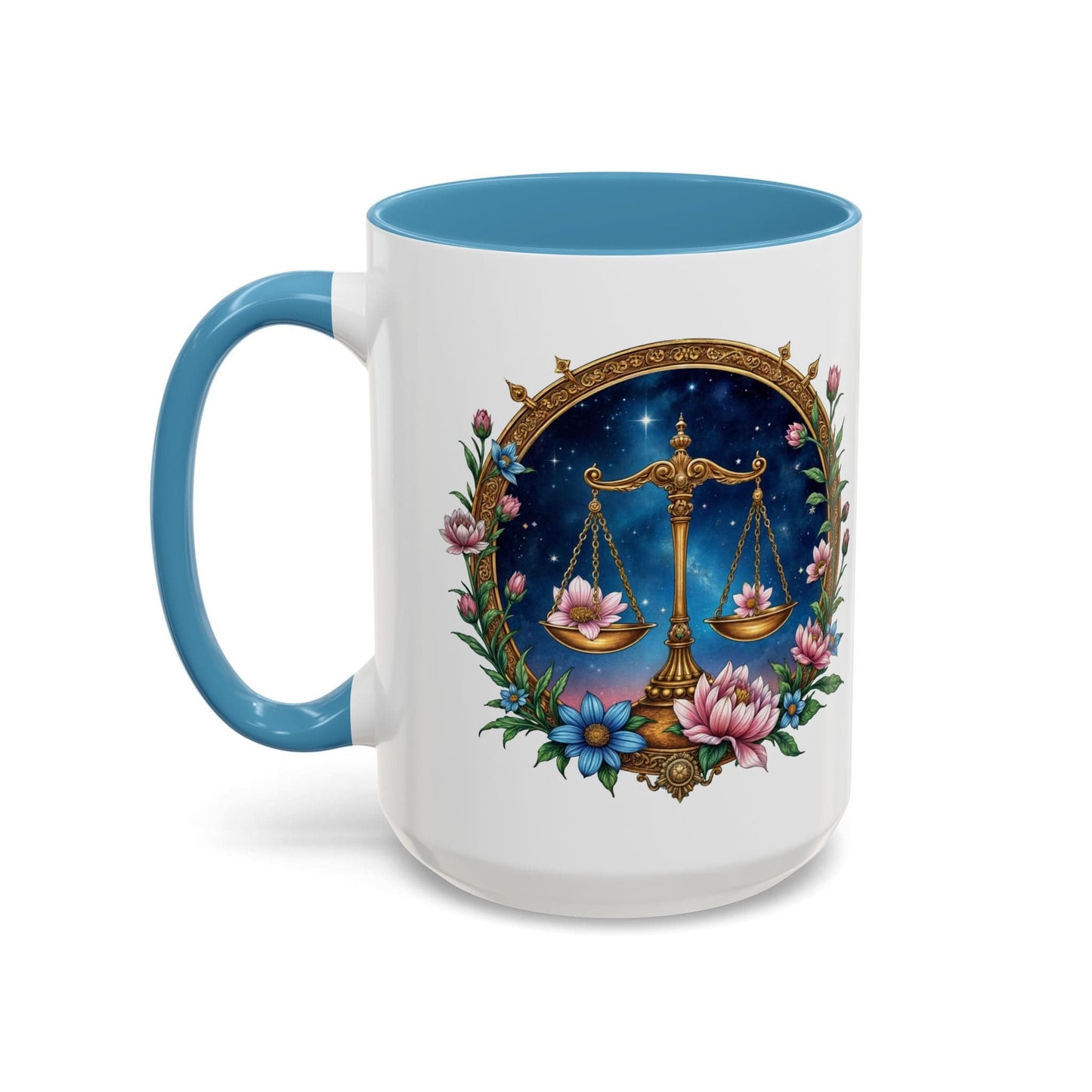Printify Mug 15oz / Light Blue Libra Zodiac Coffee Mug with Inspirational Quote and Smart QR Code Balanced Astrology Gift Custom Horoscope Lovers Mug for Libra Fans