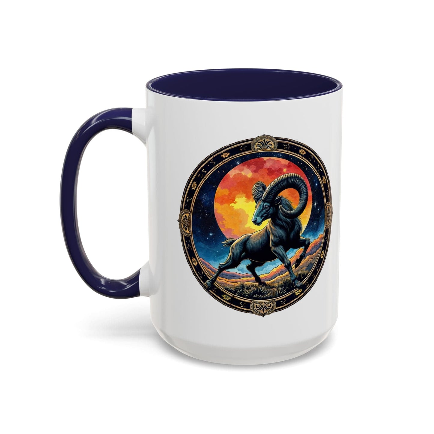 Printify Mug 15oz / Navy Aries Zodiac Coffee Mug with Inspirational Quote and Smart QR Code Unique Astrology Gift Personalized Horoscope Mug for Aries Lovers