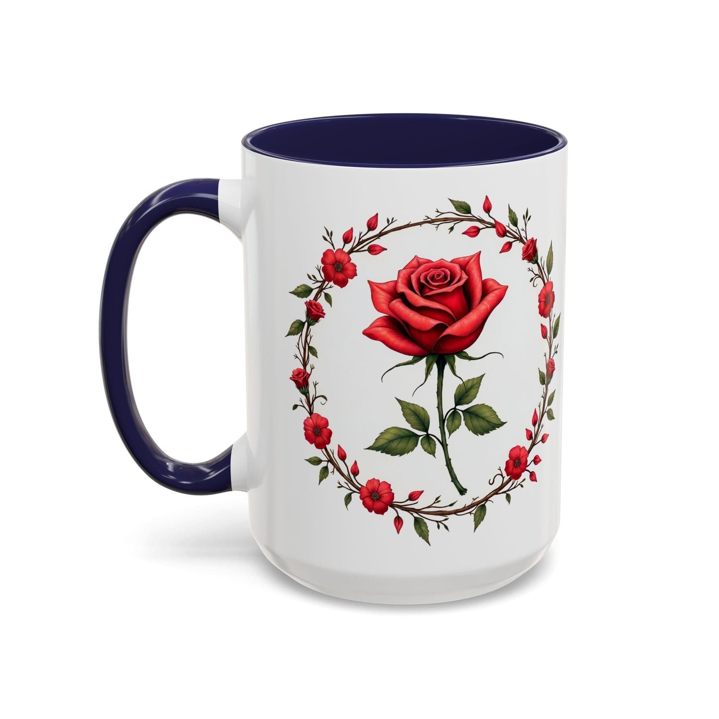Printify Mug 15oz / Navy Mug - Petal Passion - Love & Romance QR Code Quote Video