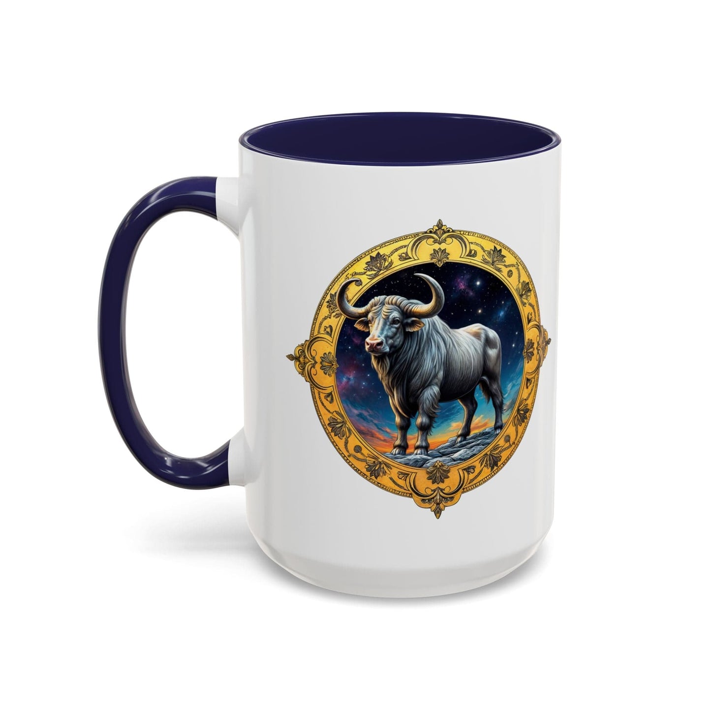 Printify Mug 15oz / Navy Taurus Zodiac Coffee Mug with Inspirational Quote and Smart QR Code Charming Astrology Gift Custom Horoscope Mug for Taurus Fans
