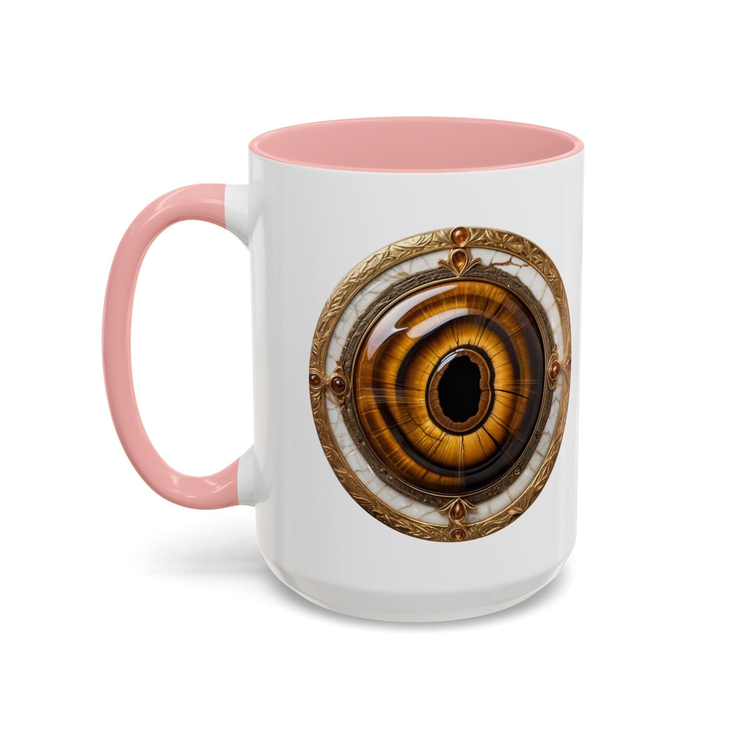Printify Mug 15oz / Pink Tigers Eye Crystal Coffee Mug with Empowering Quote and QR Code Great Gemstone Gift for Adventurers and Goal Setter Lovers