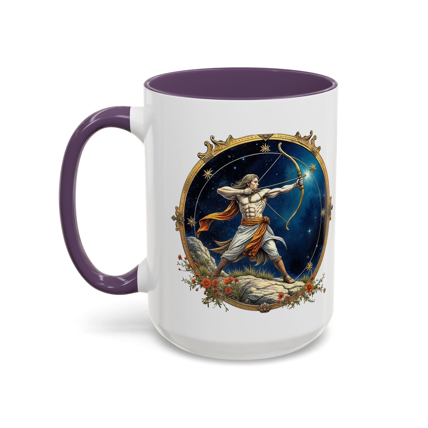 Printify Mug 15oz / Purple Sagittarius Zodiac Coffee Mug with Inspirational Quote and Smart QR Code Adventurous Astrology Gift Horoscope Mug for Sagittarius Fans