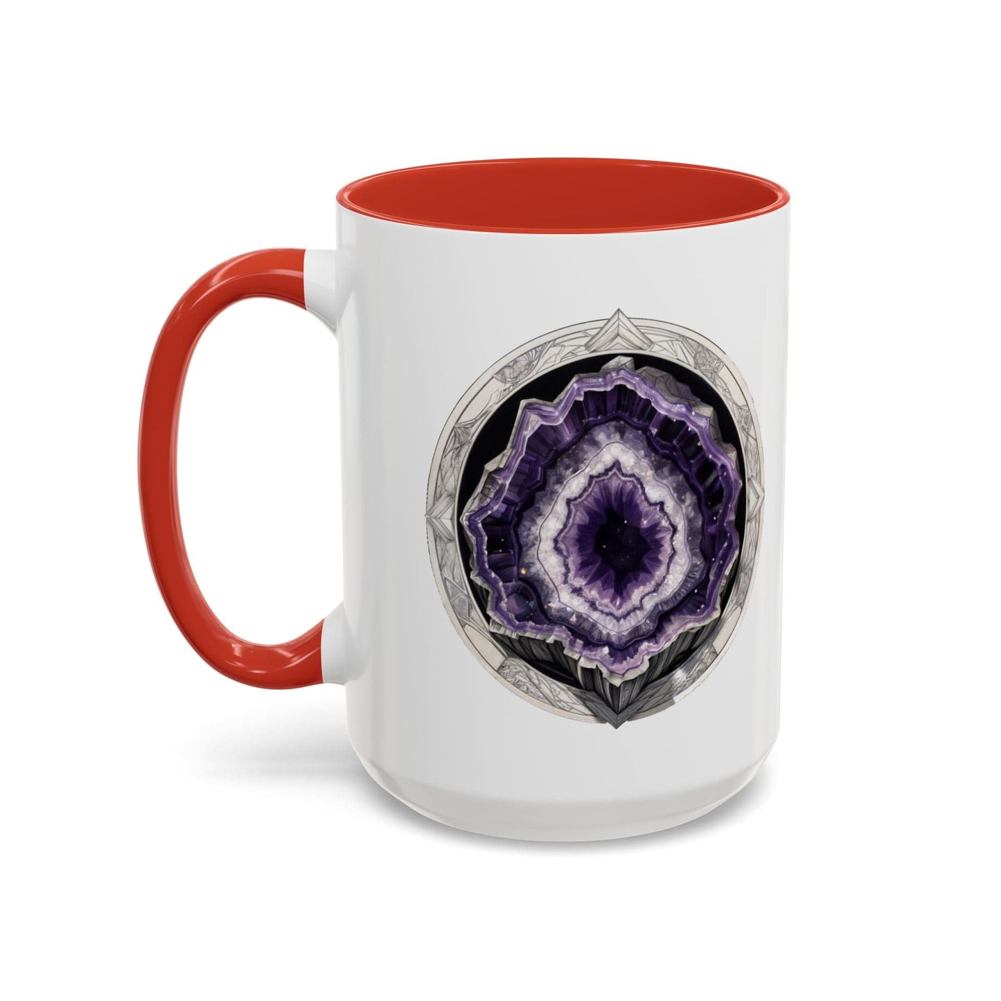 Printify Mug 15oz / Red Amethyst Gemstone Coffee Mug with Inspirational Quote and QR Code Perfect Gift for Mindfulness Lovers and Crystal Spiritual Seekers