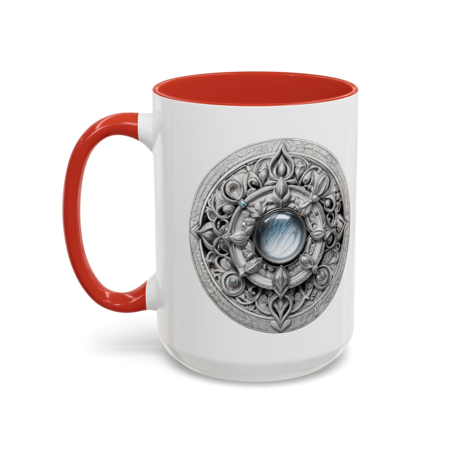 Printify Mug 15oz / Red Moonstone Gemstone Coffee Mug with Empowering Quote and QR Code Perfect for Mystics and Creative Spirits Beautiful Crystal Lovers