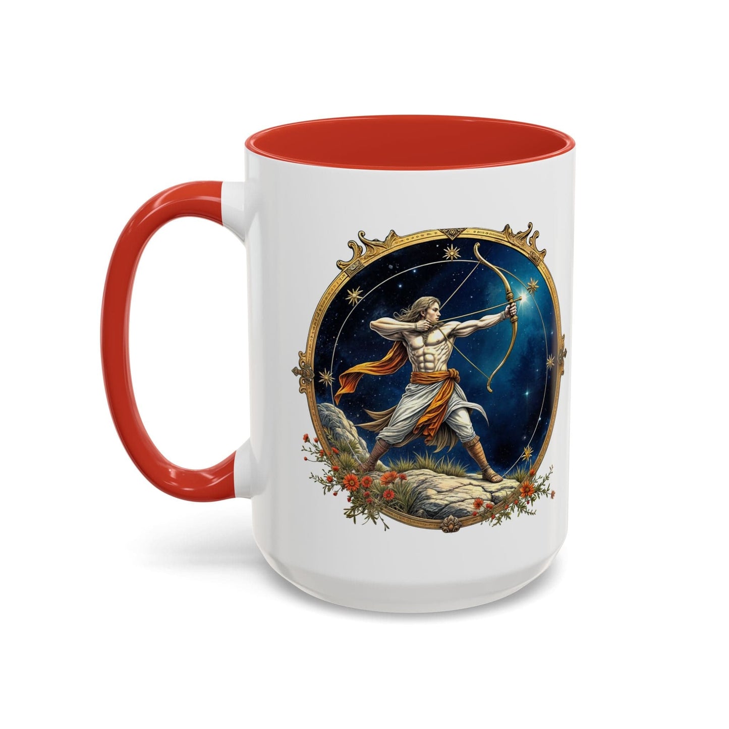 Printify Mug 15oz / Red Sagittarius Zodiac Coffee Mug with Inspirational Quote and Smart QR Code Adventurous Astrology Gift Horoscope Mug for Sagittarius Fans