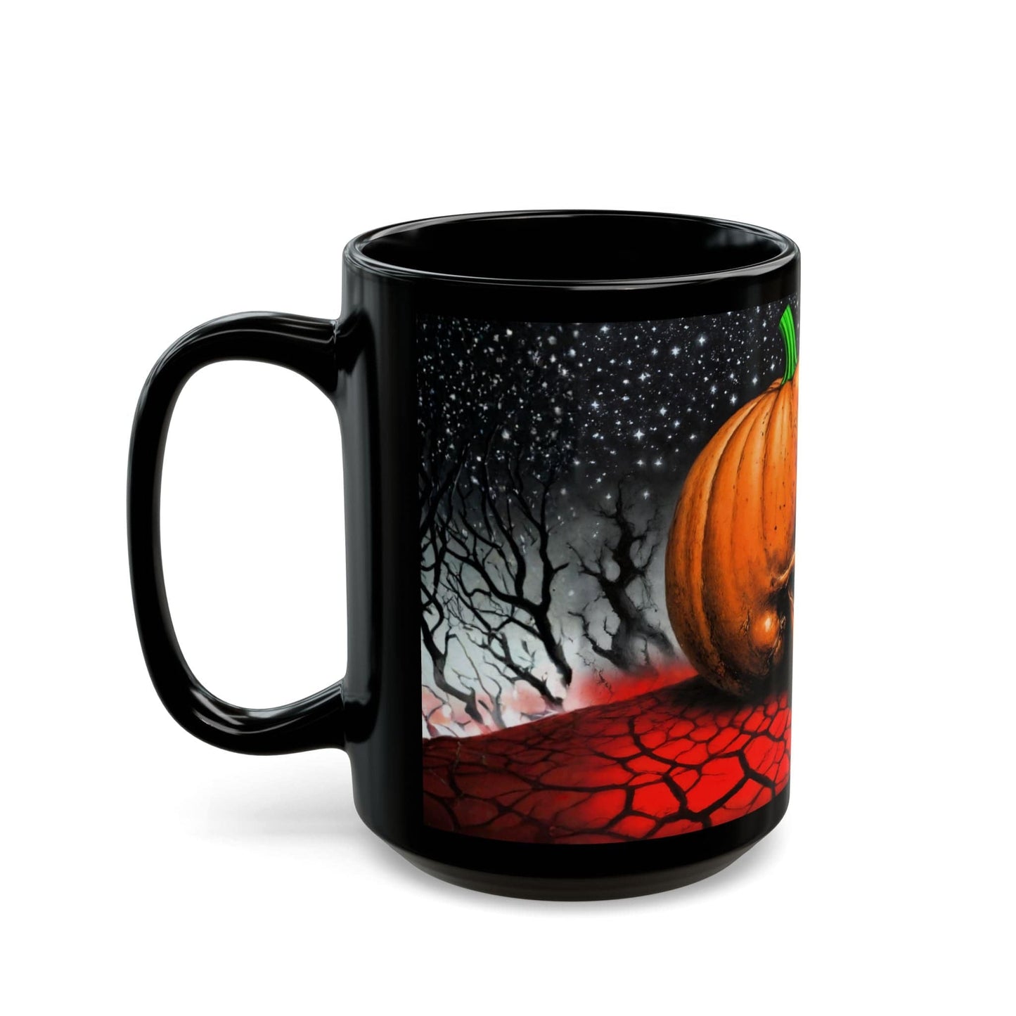 Printify Mug 15oz Spooky Skull Pumpkin Ceramic Mug - Halloween Coffee Cup, Fall Decor, Ghoul Kitchen Gift