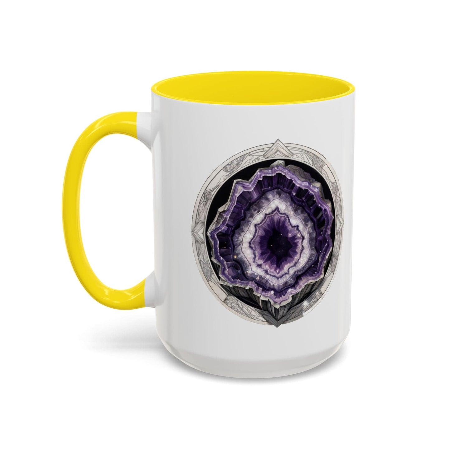 Printify Mug 15oz / Yellow Amethyst Gemstone Coffee Mug with Inspirational Quote and QR Code Perfect Gift for Mindfulness Lovers and Crystal Spiritual Seekers