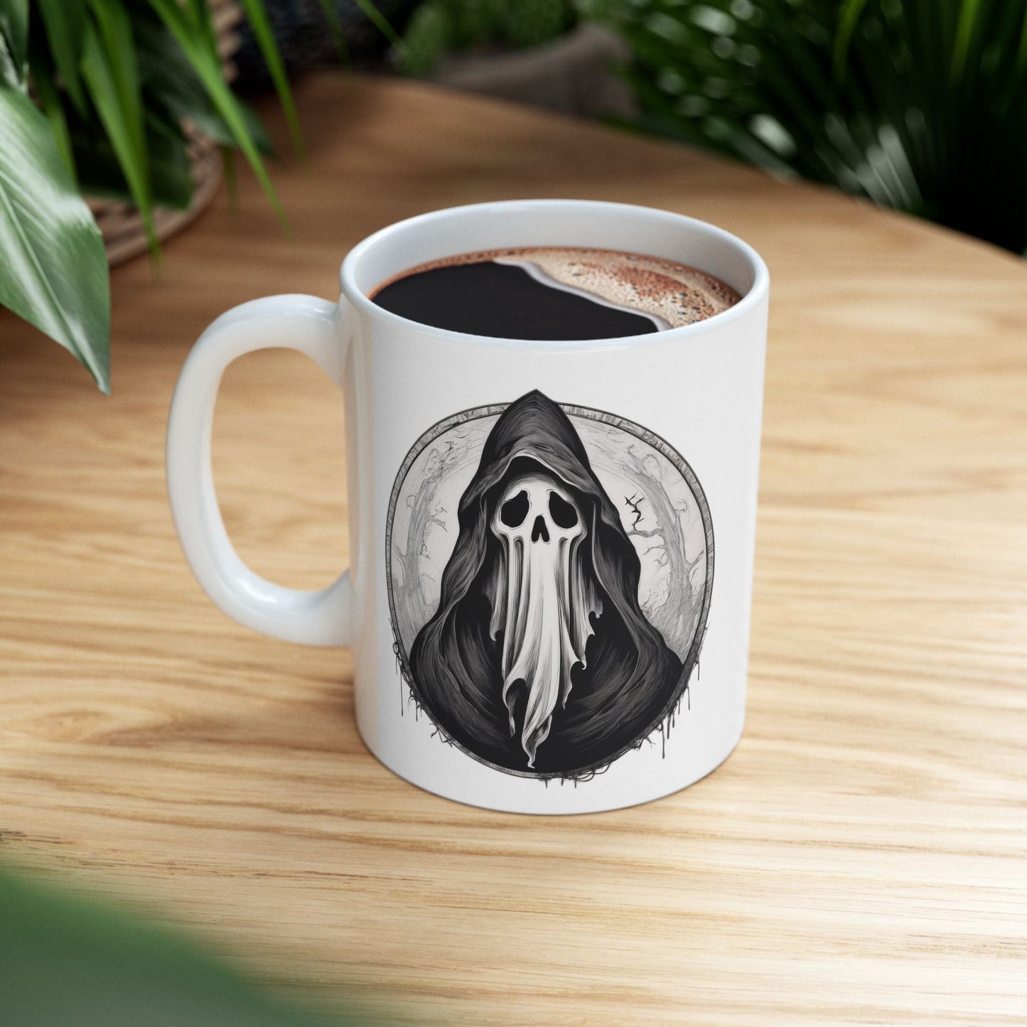 Printify Mug Ghost Art Ceramic Mug, Motivational Quote Coffee Cup, Gift for Coffee Lovers, Unique Home Decor, Inspirational Beverage, Halloween Mug,