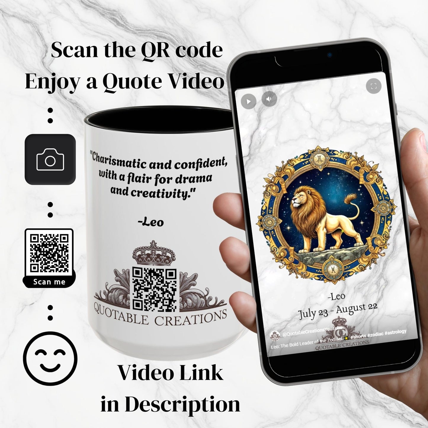 Printify Mug Leo Zodiac Coffee Mug with Inspirational Quote and Smart QR Code Bold Astrology Gift Custom Horoscope Lovers Mug for Leo Enthusiasts