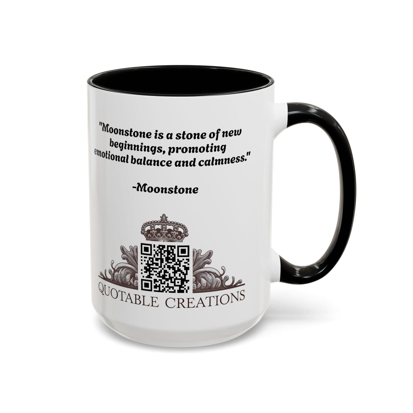 Printify Mug Moonstone Gemstone Coffee Mug with Empowering Quote and QR Code Perfect for Mystics and Creative Spirits Beautiful Crystal Lovers