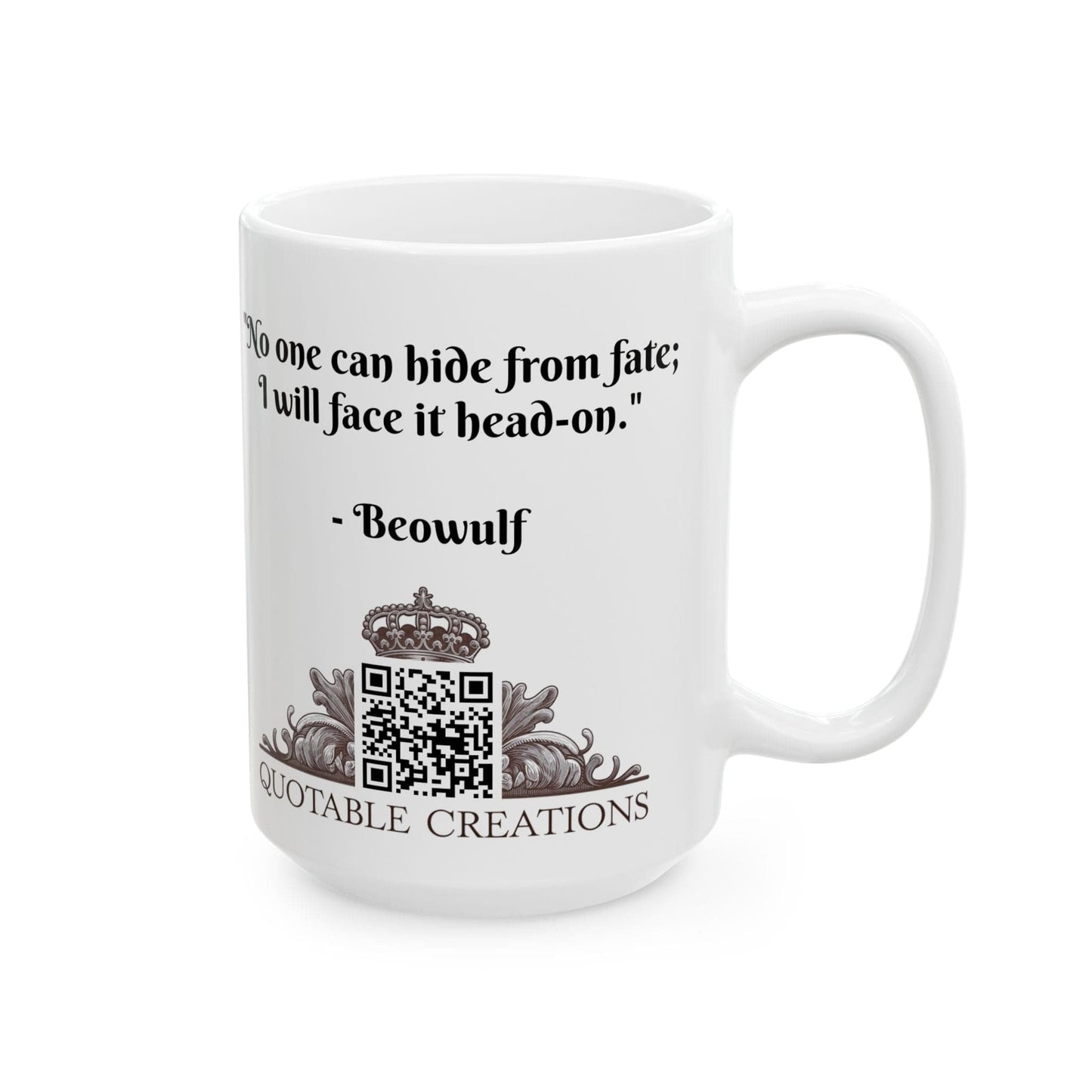 Printify Mug Mug - Beowulf - Heroes & Quests Motivational QR Code Quote Video