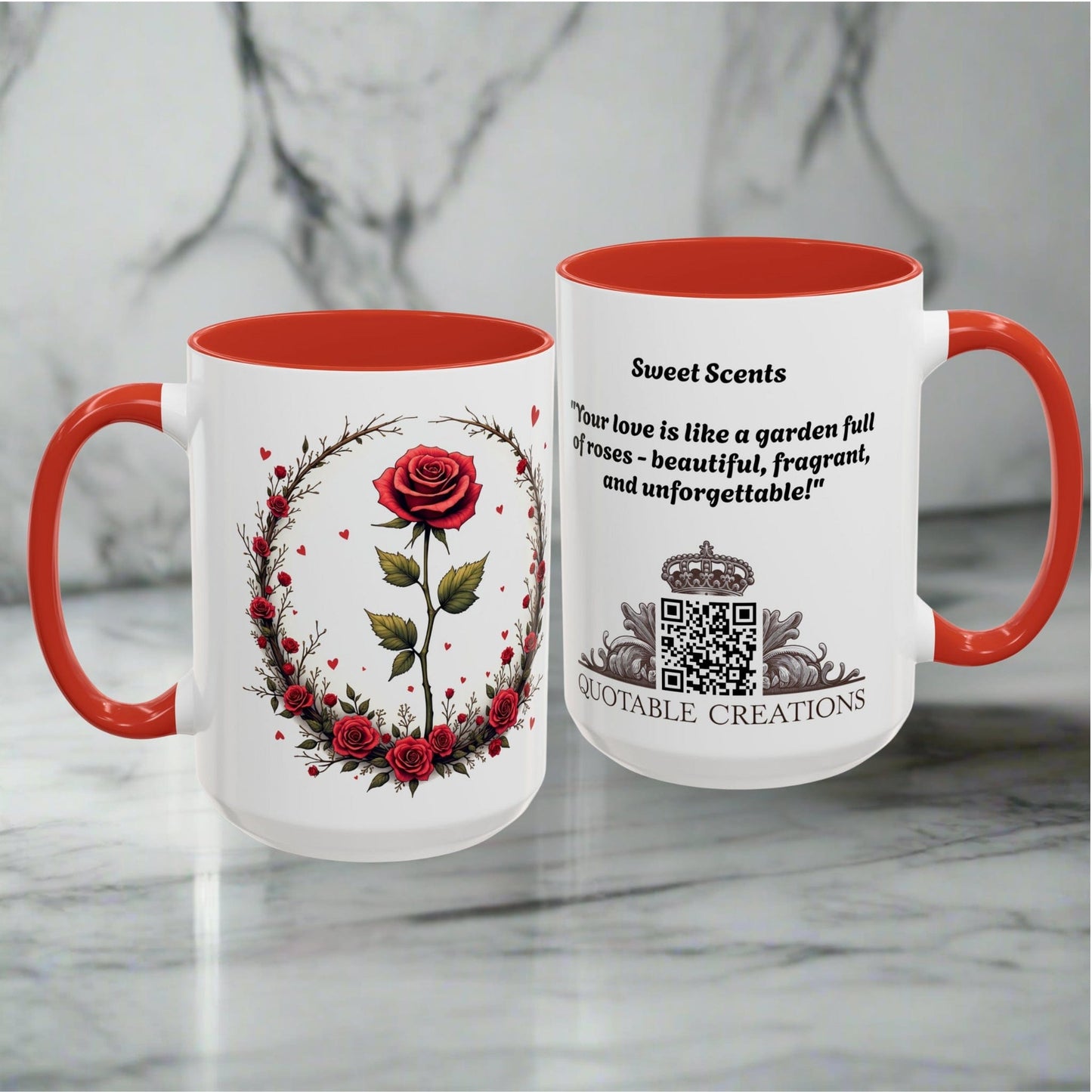 Printify Mug Mug - Sweet Scents - Love & Romance QR Code Quote Video