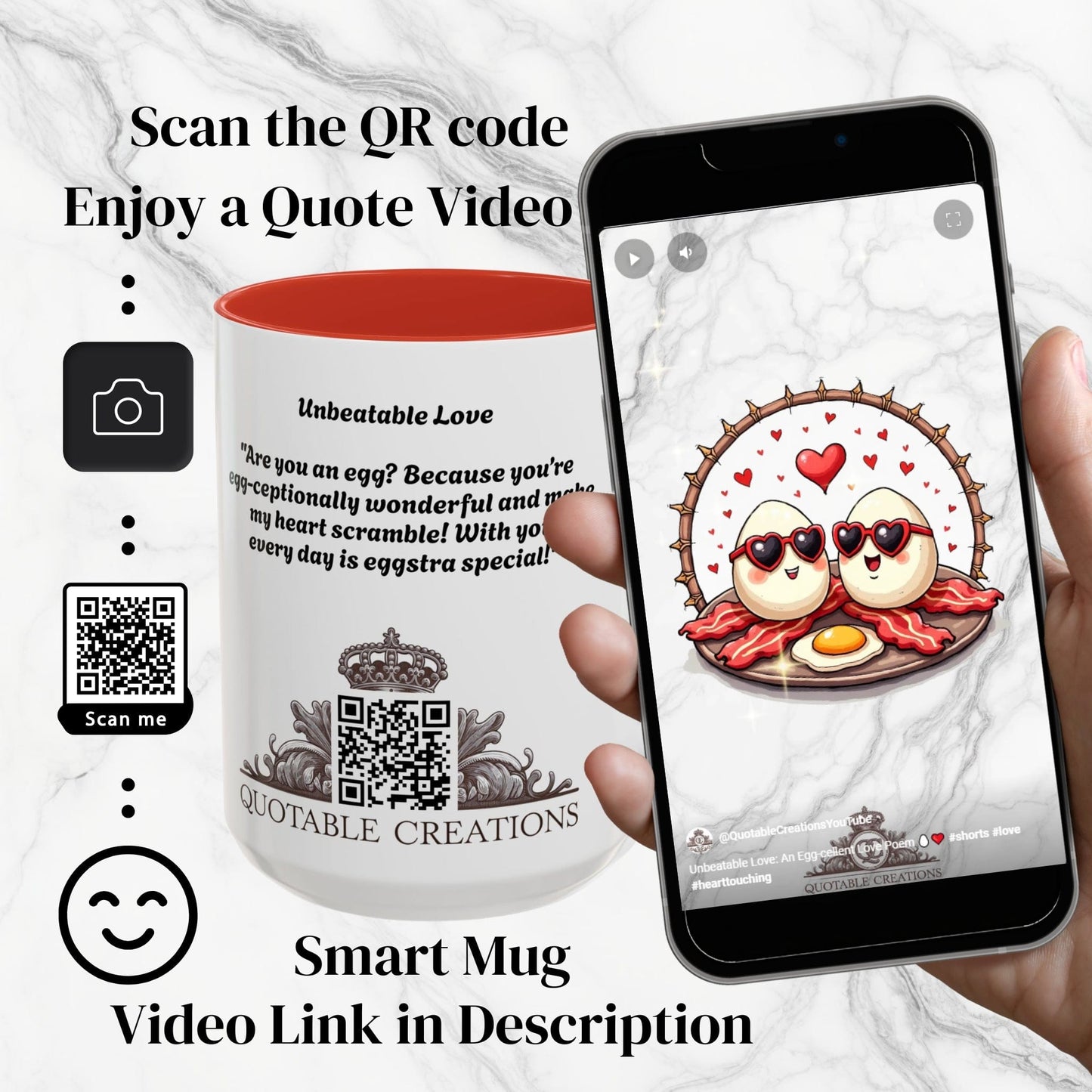Printify Mug Mug - Unbeatable Love - Love & Fun Mug with QR Code Quote Video