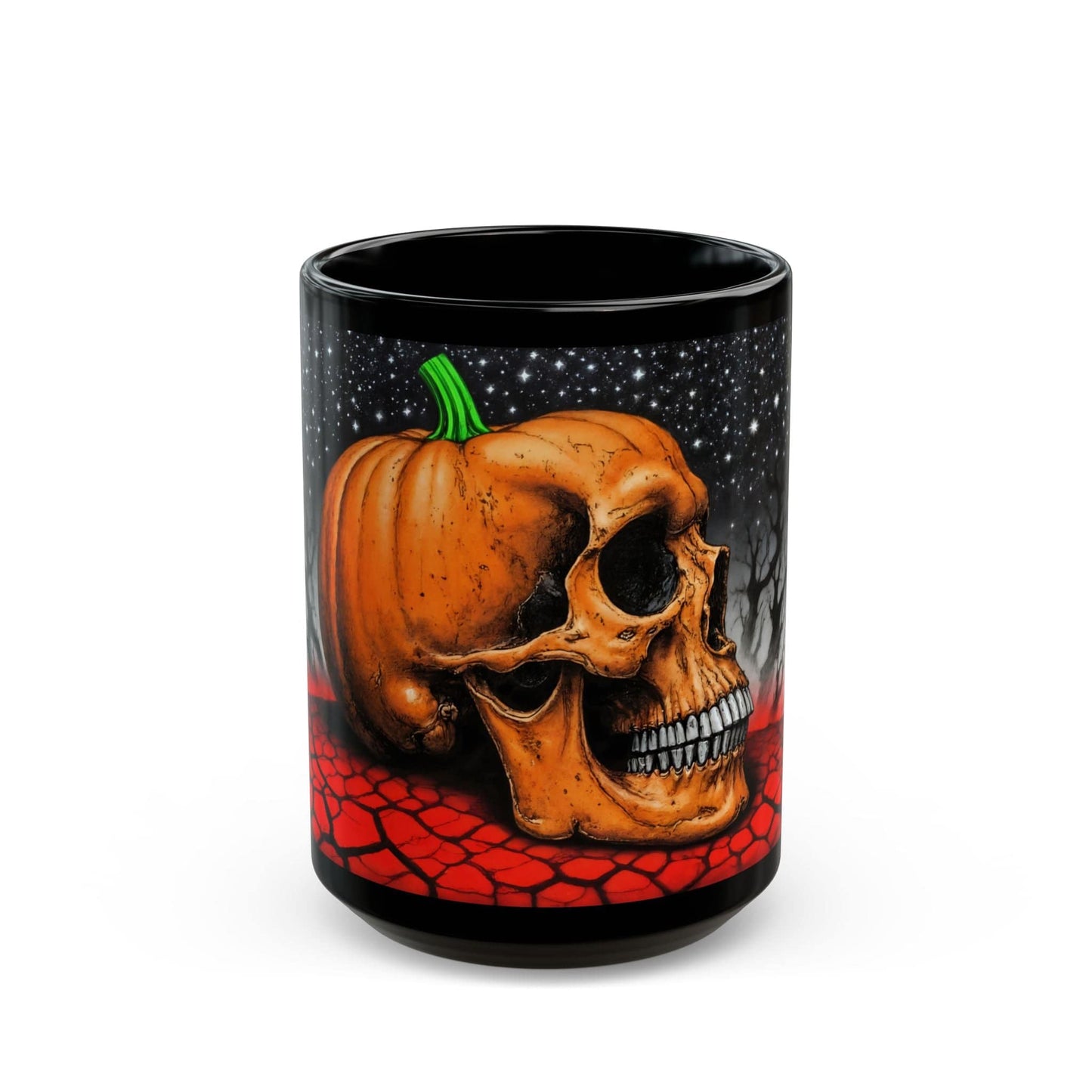 Printify Mug Spooky Skull Pumpkin Ceramic Mug - Halloween Coffee Cup, Fall Decor, Ghoul Kitchen Gift
