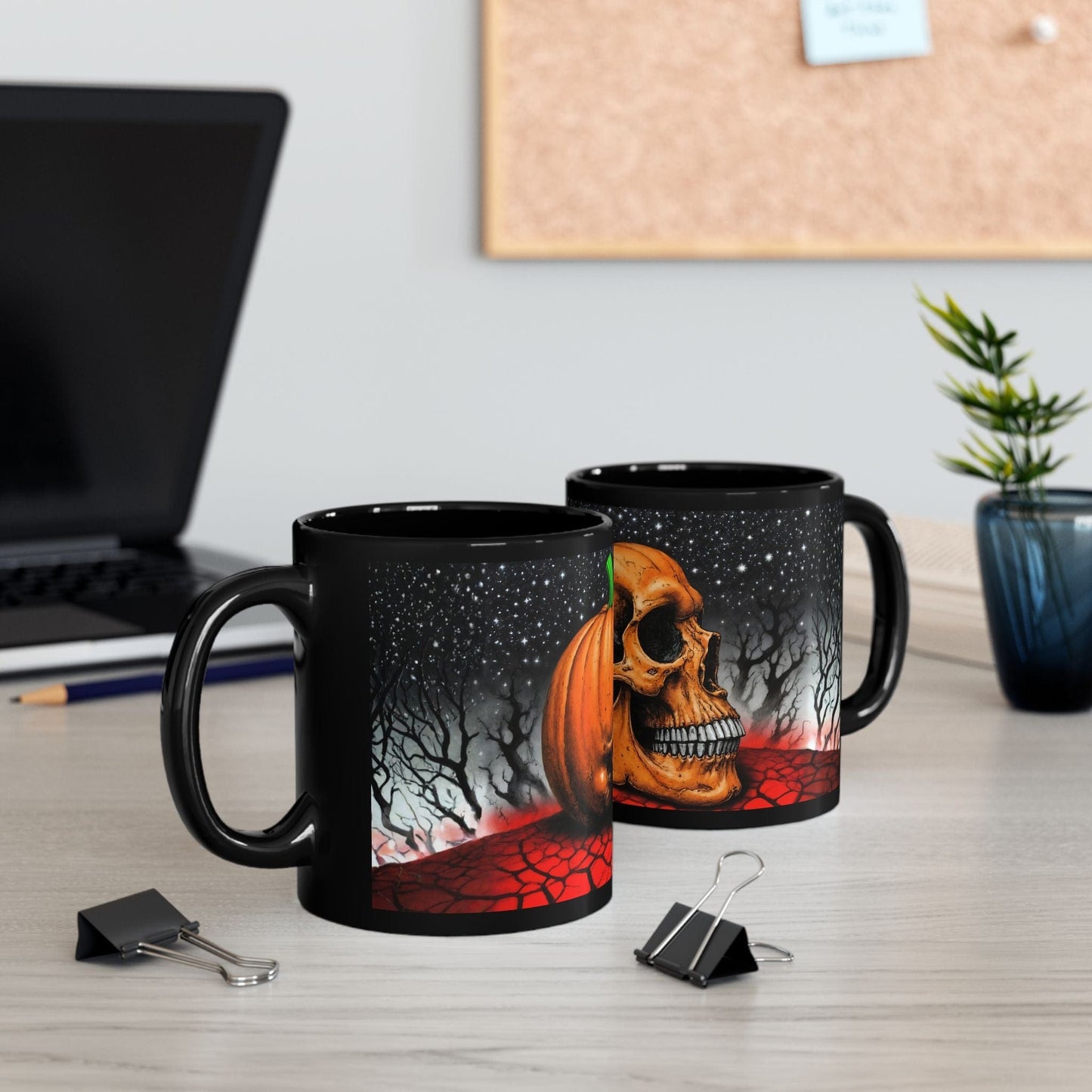 Printify Mug Spooky Skull Pumpkin Ceramic Mug - Halloween Coffee Cup, Fall Decor, Ghoul Kitchen Gift