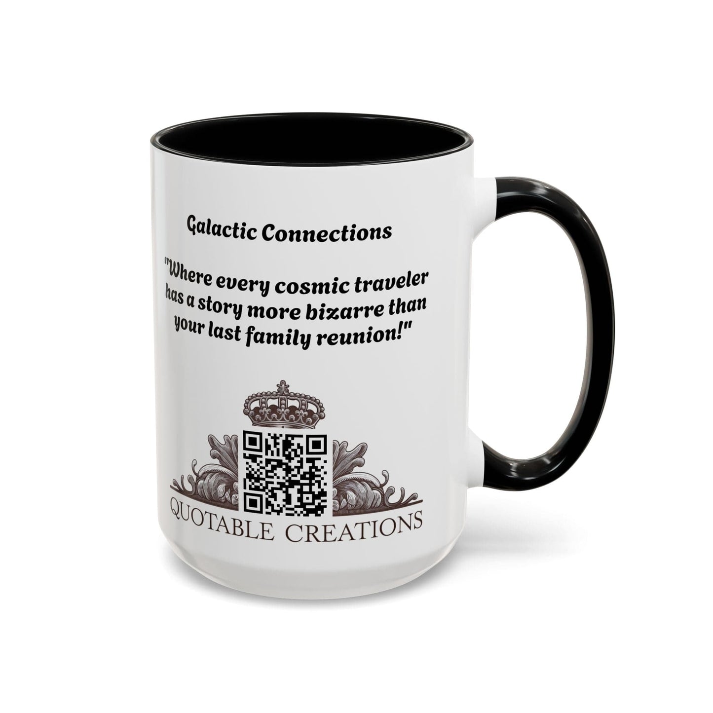 Printify Mug UFO Coffee Mug Featuring Alien Family Reunion Quote - for Intergalactic Traveler Who Love Unique Quirky Gift Alien Jokes QR Code Quote Video