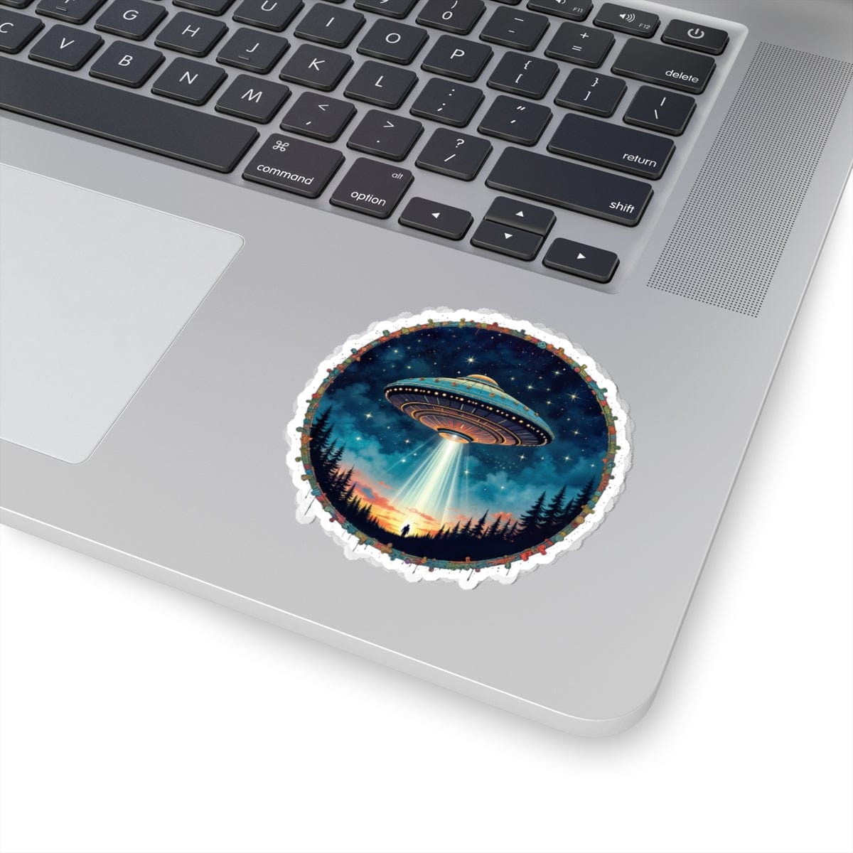 Printify Paper products 3" × 3" / White Aliens Are Here - UFO & Cosmic Kiss-Cut Stickers