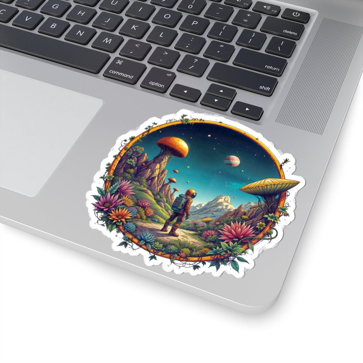 Printify Paper products 4" × 4" / White Cosmic Explorer - UFO & Cosmic Kiss-Cut Stickers
