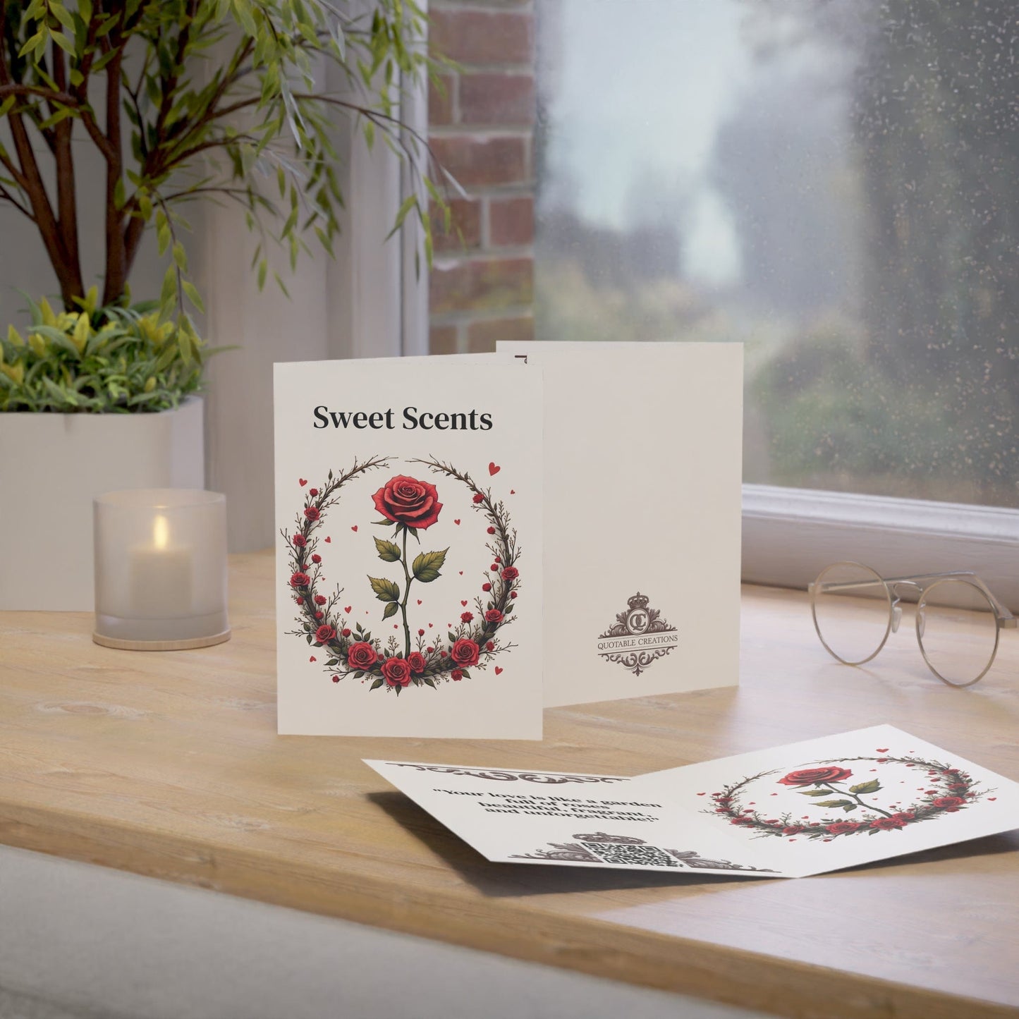 Printify Paper products Greeting Cards - Sweet Scents - Love & Romance Card with QR Code Video