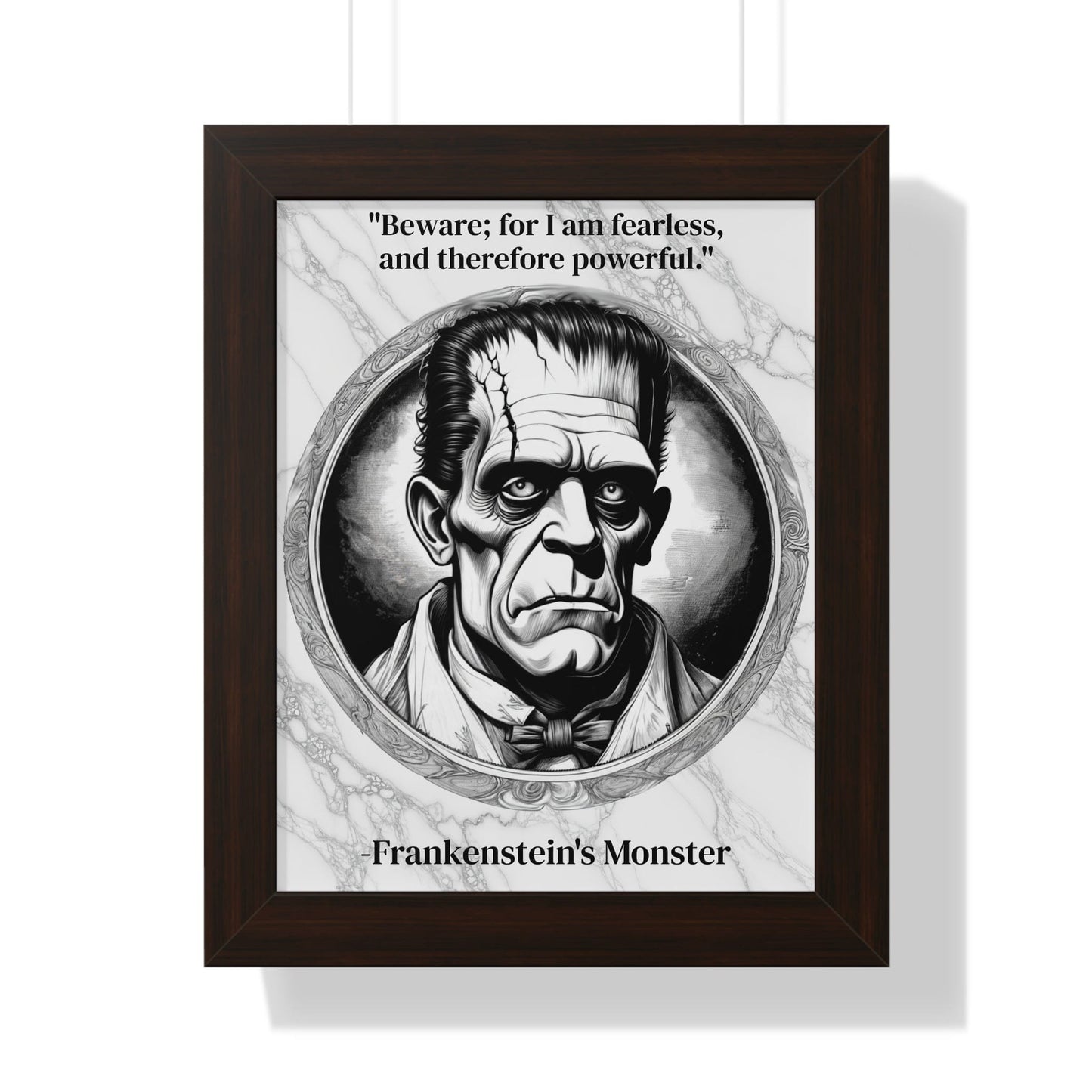 Printify Poster 11" x 14" / Walnut Frankensteins Monster Inspirational Quote Science Fiction Decor Framed Wall Art for Home Office Gift - Perfect Creature Quote Print for Fans