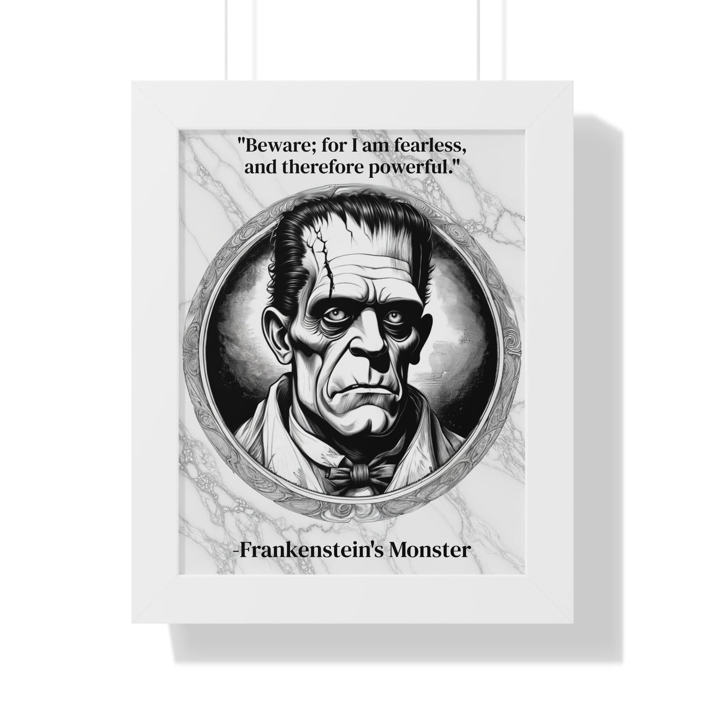 Printify Poster 11" x 14" / White Frankensteins Monster Inspirational Quote Science Fiction Decor Framed Wall Art for Home Office Gift - Perfect Creature Quote Print for Fans