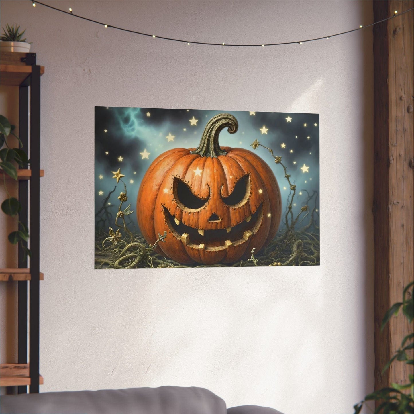 Printify Poster 36″ x 24″ / Matte Spooky Pumpkin Wall Art: Autumn Decor for Halloween Parties, Gothic Home Decoration, Matte Posters