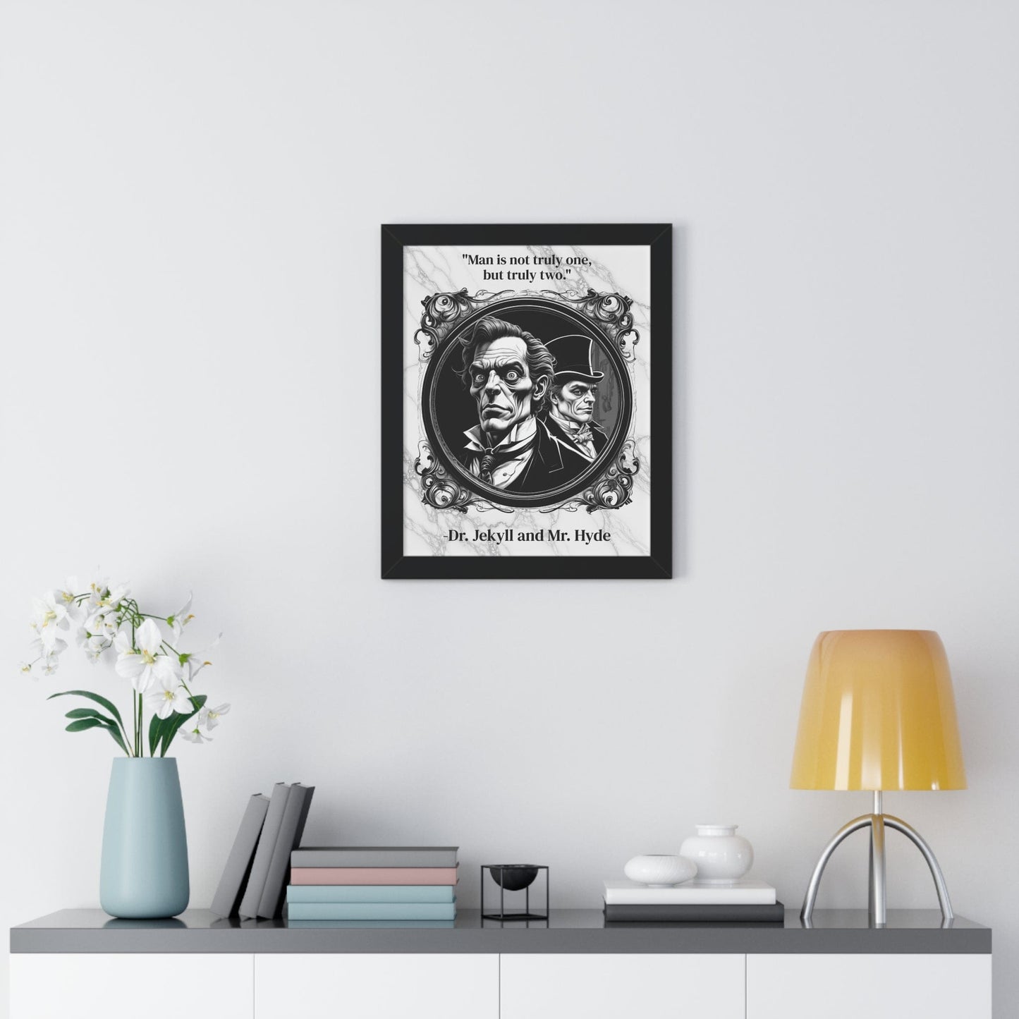 Printify Poster Dr. Jekyll and Mr. Hyde Inspirational Quote Gothic Decor Framed Wall Art for Home Office Gift - Duality Quote Print for Literary Enthusiasts