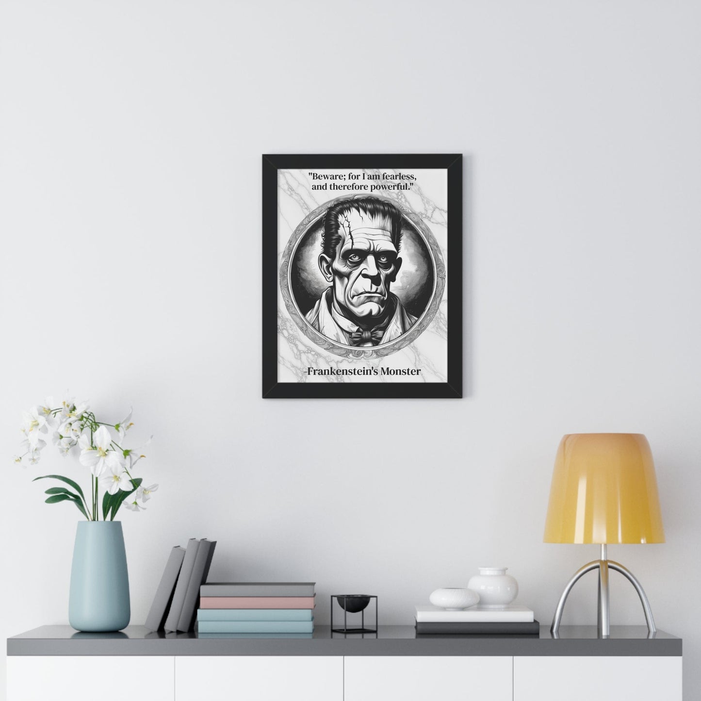 Printify Poster Frankensteins Monster Inspirational Quote Science Fiction Decor Framed Wall Art for Home Office Gift - Perfect Creature Quote Print for Fans