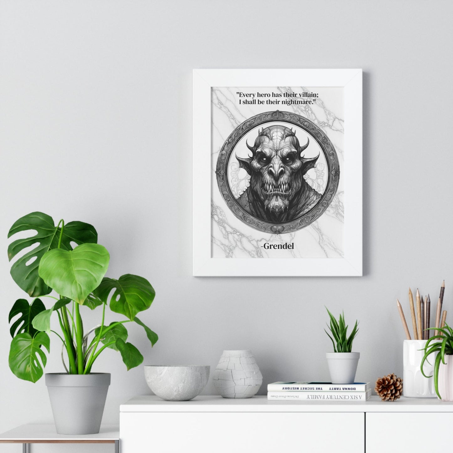 Printify Poster Grendel Dark Fantasy Horror Framed Wall Art Inspirational Quote for Legendary Epic Decor - Perfect Gift for Gothic Lovers Fans